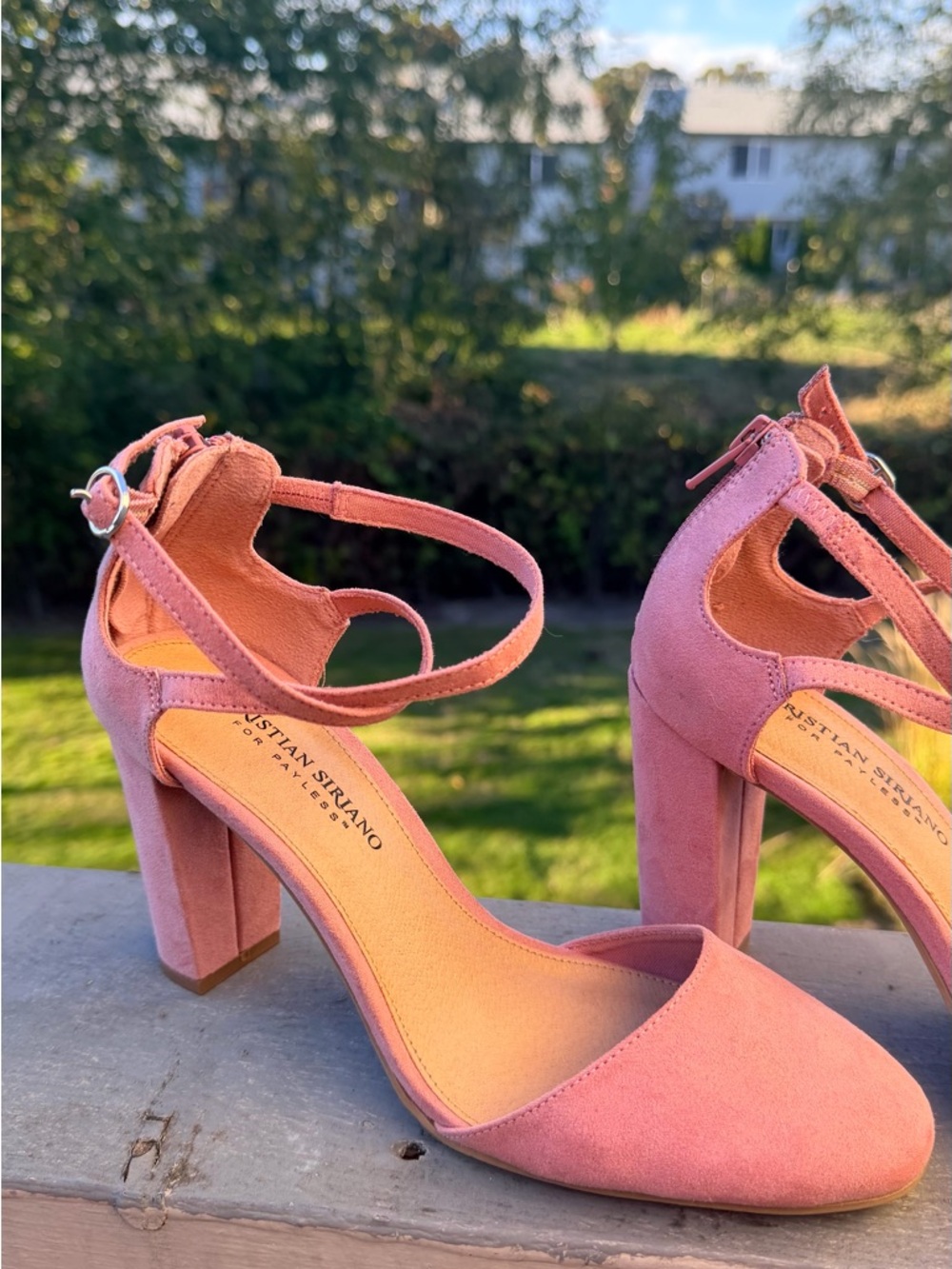 Christian Siriano Rose Pink Suede Block Heel Sandals